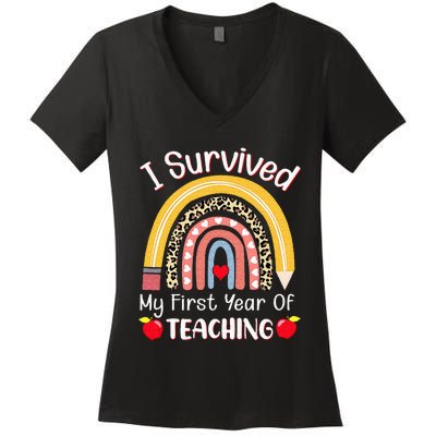 I Survived My First Year Of Teaching Funny New Teacher Joke Women's V-Neck T-Shirt