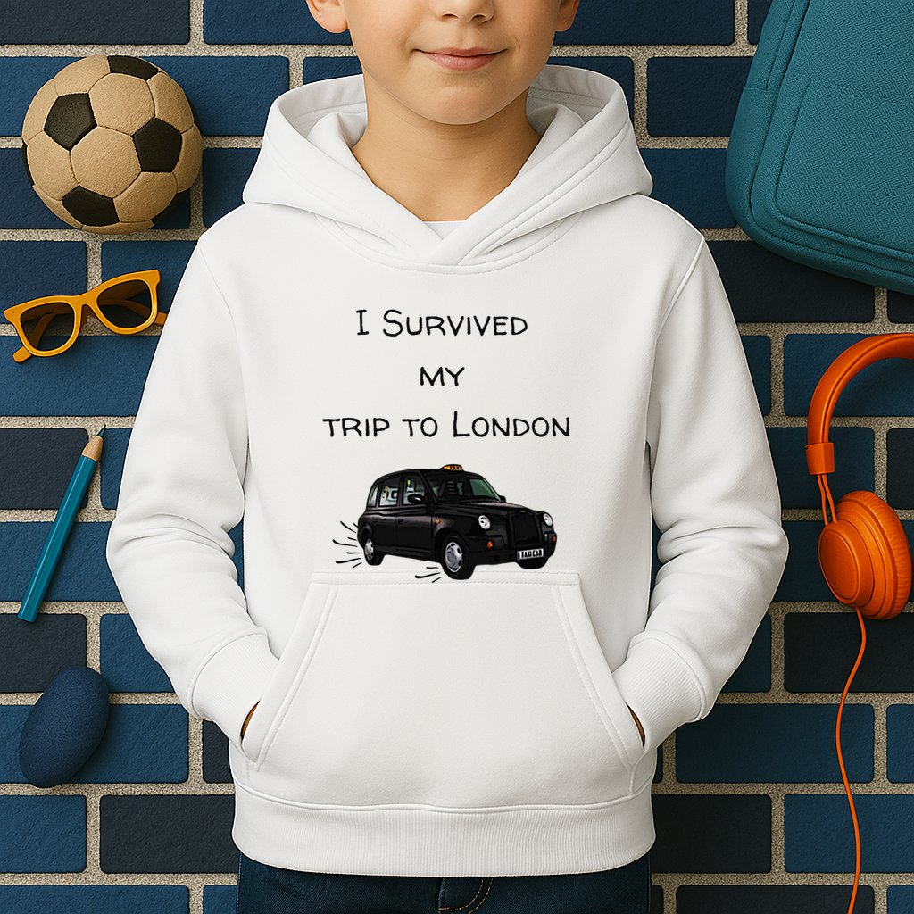I Survived My Trip To London I Love Ldn London Black Cab Kids Hoodie