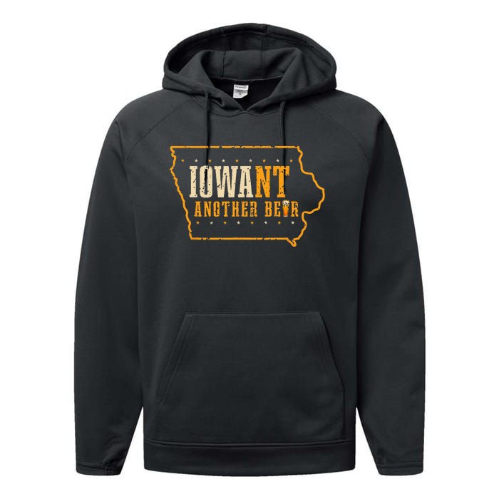 Iowa State Map I Want Another Beer Funny Drinking Performance Fleece Hoodie