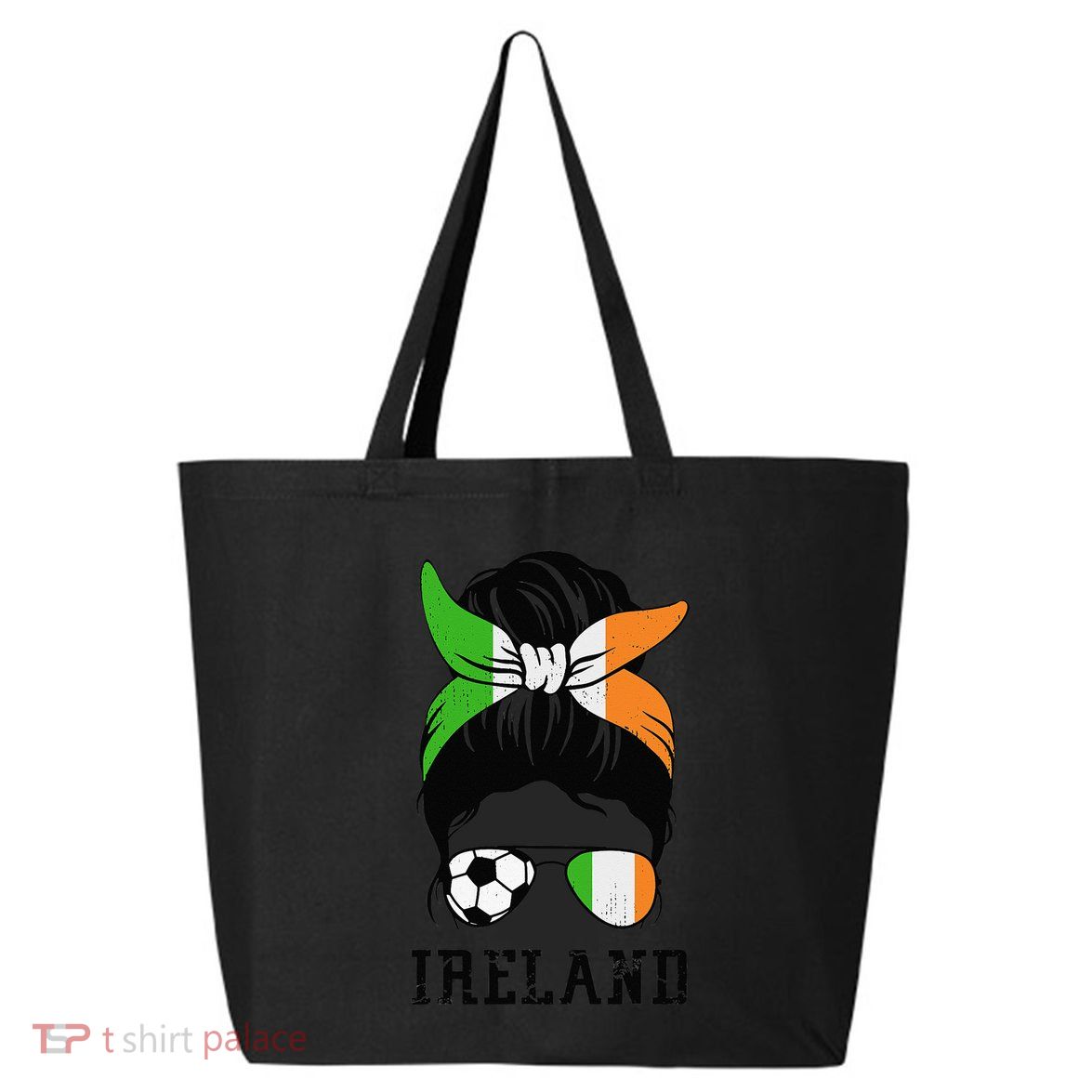 Irish Soccer  Mom Messy Bun Ireland Flag Football Fan 25L Jumbo Tote