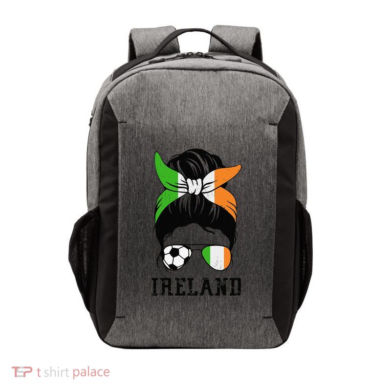Irish Soccer  Mom Messy Bun Ireland Flag Football Fan Vector Backpack