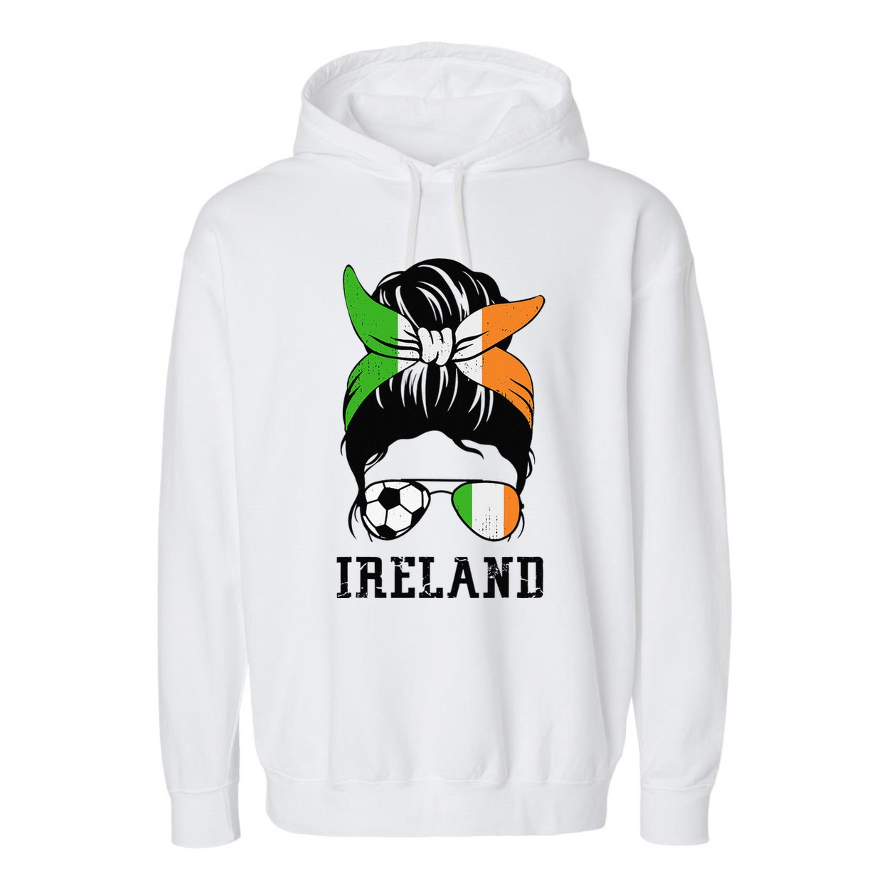 Irish Soccer  Mom Messy Bun Ireland Flag Football Fan Garment-Dyed Fleece Hoodie