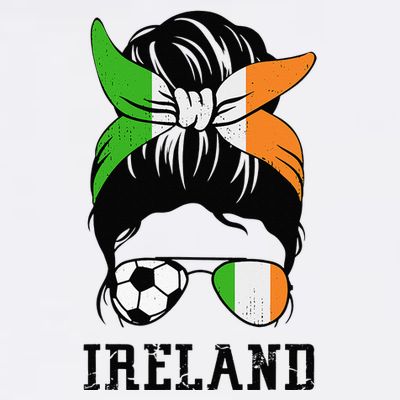 Irish Soccer  Mom Messy Bun Ireland Flag Football Fan T-Shirt