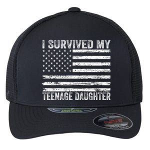 I Survived My Teenage Daughter Funny Dad & Mom Flexfit Unipanel Trucker Cap