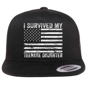 I Survived My Teenage Daughter Funny Dad & Mom Flat Bill Trucker Hat