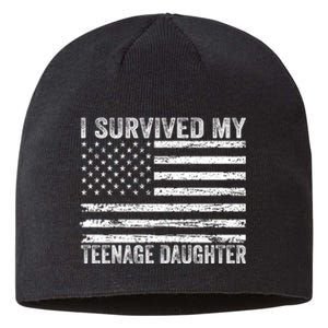 I Survived My Teenage Daughter Funny Dad & Mom Sustainable Beanie