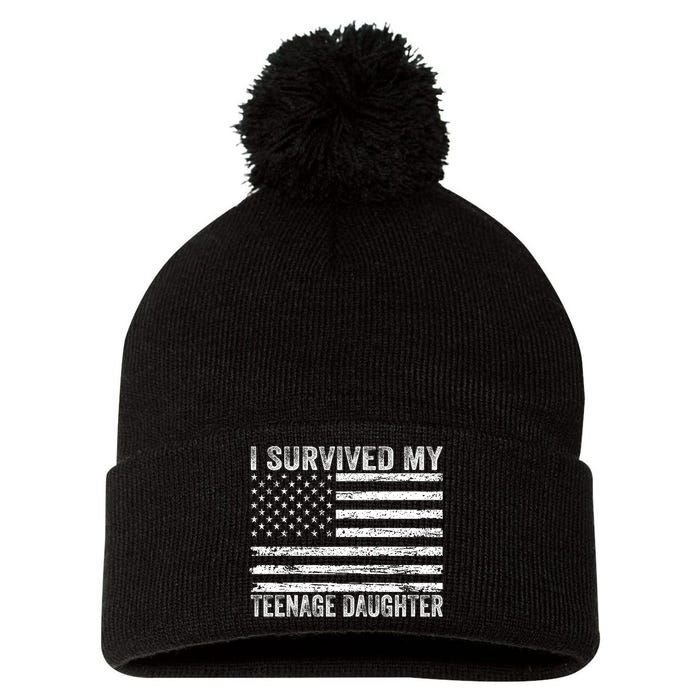 I Survived My Teenage Daughter Funny Dad & Mom Pom Pom 12in Knit Beanie