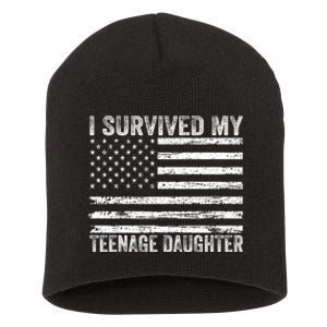 I Survived My Teenage Daughter Funny Dad & Mom Short Acrylic Beanie