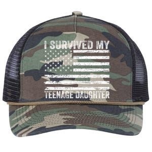 I Survived My Teenage Daughter Funny Dad & Mom Retro Rope Trucker Hat Cap