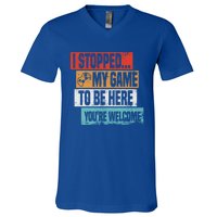 I Stopped My Game To Be Here Gaming Funny Gamer Vintage Cute Gift V-Neck T-Shirt