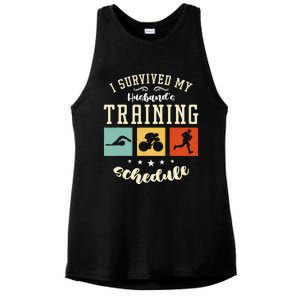 I Survived My Husband's Swim Bike Running Race Triathlon Ladies PosiCharge Tri-Blend Wicking Tank