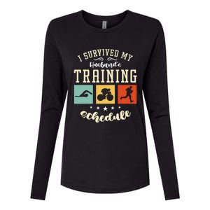 I Survived My Husband's Swim Bike Running Race Triathlon Womens Cotton Relaxed Long Sleeve T-Shirt