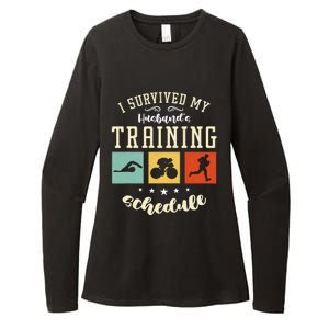 I Survived My Husband's Swim Bike Running Race Triathlon Womens CVC Long Sleeve Shirt