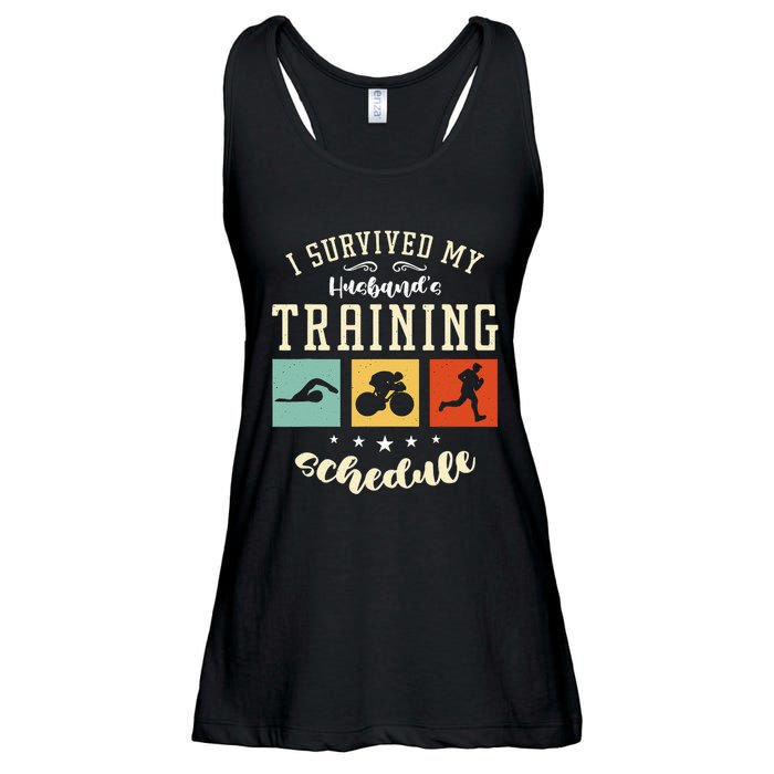 I Survived My Husband's Swim Bike Running Race Triathlon Ladies Essential Flowy Tank