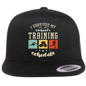 I Survived My Husband's Swim Bike Running Race Triathlon Flat Bill Trucker Hat