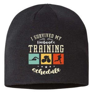 I Survived My Husband's Swim Bike Running Race Triathlon Sustainable Beanie