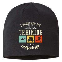 I Survived My Husband's Swim Bike Running Race Triathlon Sustainable Beanie