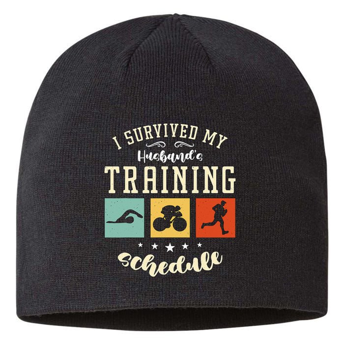 I Survived My Husband's Swim Bike Running Race Triathlon Sustainable Beanie