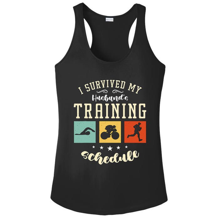 I Survived My Husband's Swim Bike Running Race Triathlon Ladies PosiCharge Competitor Racerback Tank