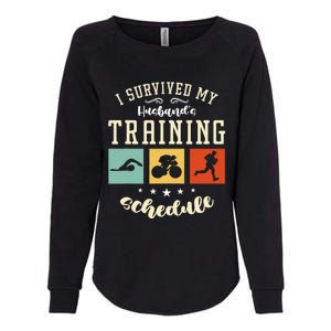 I Survived My Husband's Swim Bike Running Race Triathlon Womens California Wash Sweatshirt