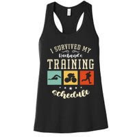 I Survived My Husband's Swim Bike Running Race Triathlon Women's Racerback Tank