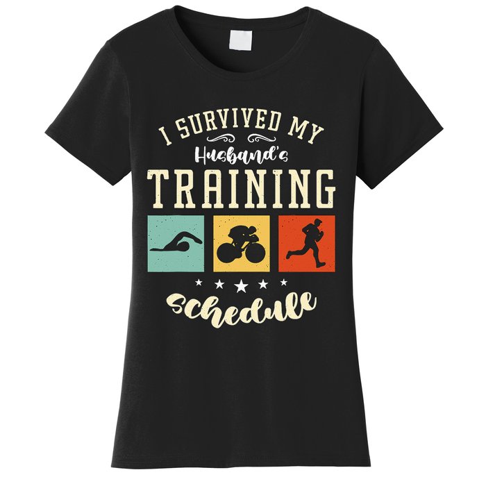 I Survived My Husband's Swim Bike Running Race Triathlon Women's T-Shirt