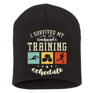 I Survived My Husband's Swim Bike Running Race Triathlon Short Acrylic Beanie