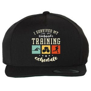 I Survived My Husband's Swim Bike Running Race Triathlon Wool Snapback Cap