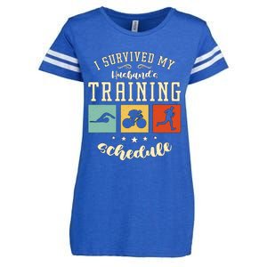 I Survived My Husband's Swim Bike Running Race Triathlon Enza Ladies Jersey Football T-Shirt