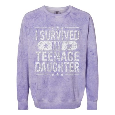 I Survived My Teenage Daughter Teenager Funny Dad Mom Colorblast Crewneck Sweatshirt