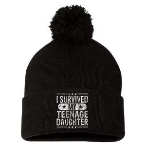 I Survived My Teenage Daughter Teenager Funny Dad Mom Pom Pom 12in Knit Beanie