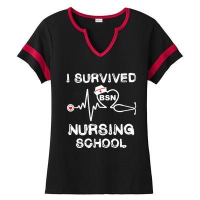 I Survived Nursing School Bsn Stethoscope Nurse Graduation Gift Ladies Halftime Notch Neck Tee