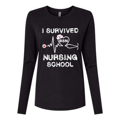 I Survived Nursing School Bsn Stethoscope Nurse Graduation Gift Womens Cotton Relaxed Long Sleeve T-Shirt