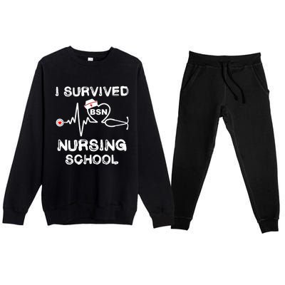 I Survived Nursing School Bsn Stethoscope Nurse Graduation Gift Premium Crewneck Sweatsuit Set