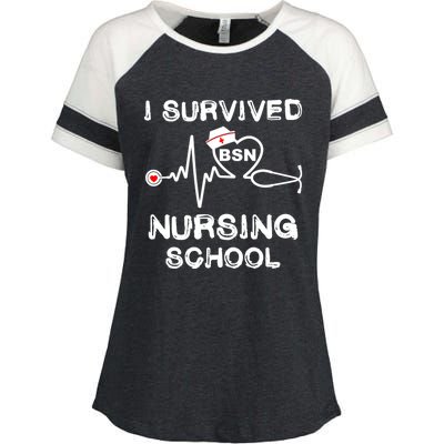 I Survived Nursing School Bsn Stethoscope Nurse Graduation Gift Enza Ladies Jersey Colorblock Tee