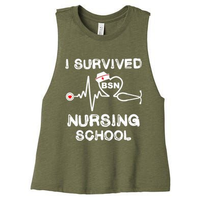 I Survived Nursing School Bsn Stethoscope Nurse Graduation Gift Women's Racerback Cropped Tank