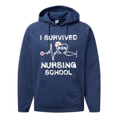 I Survived Nursing School Bsn Stethoscope Nurse Graduation Gift Performance Fleece Hoodie