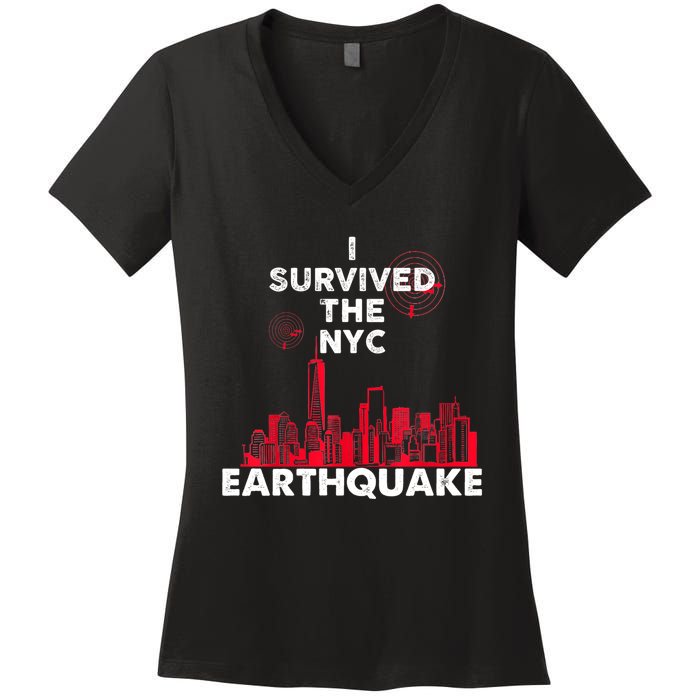 I Survived Nyc Earthquake 2024 Women's V-Neck T-Shirt