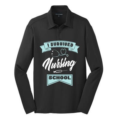 I Survived Nursing School Nursing Medical Nurse Gift Silk Touch Performance Long Sleeve Polo