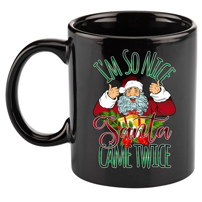 IM So Nice Santa Came Twice Ugly Christmas 11oz C Handle Ceramic Mug