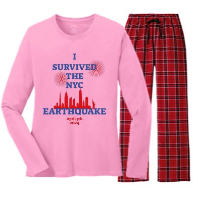 I Survived Nyc Earthquake 2024 Women's Long Sleeve Flannel Pajama Set 