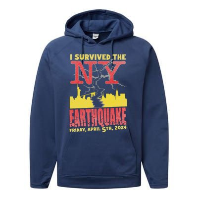 I Survived Nyc Earthquake 2024 Performance Fleece Hoodie