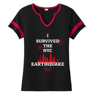 I Survived Nyc Earthquake 2024 Ladies Halftime Notch Neck Tee