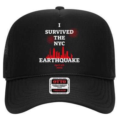 I Survived Nyc Earthquake 2024 High Crown Mesh Back Trucker Hat