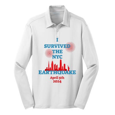 I Survived Nyc Earthquake April 5th 2024 East Coast Silk Touch Performance Long Sleeve Polo