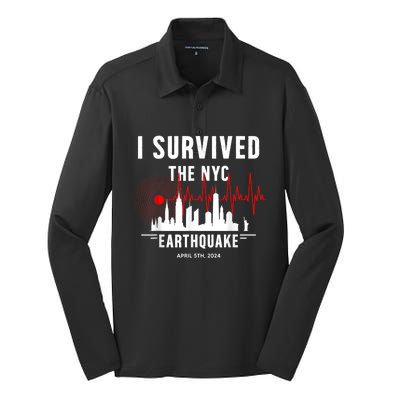 I Survived Nyc Earthquake 2024 Silk Touch Performance Long Sleeve Polo