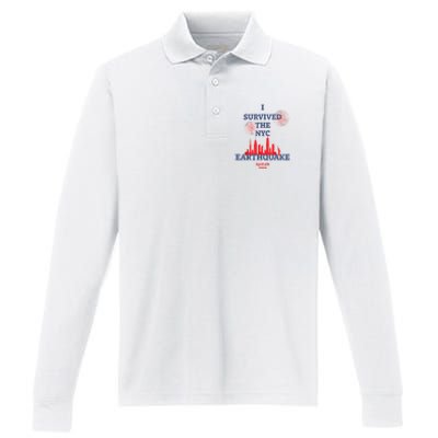 I Survived Nyc Earthquake 2024 Performance Long Sleeve Polo