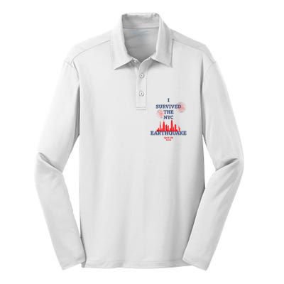 I Survived Nyc Earthquake 2024 Silk Touch Performance Long Sleeve Polo