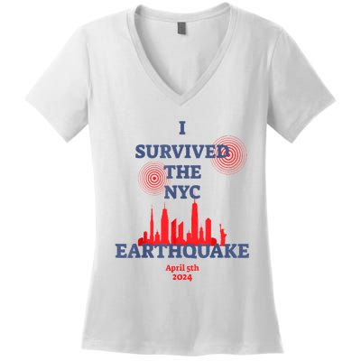 I Survived Nyc Earthquake 2024 Women's V-Neck T-Shirt