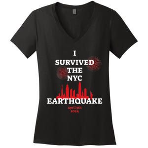 I Survived Nyc Earthquake 2024 Women's V-Neck T-Shirt